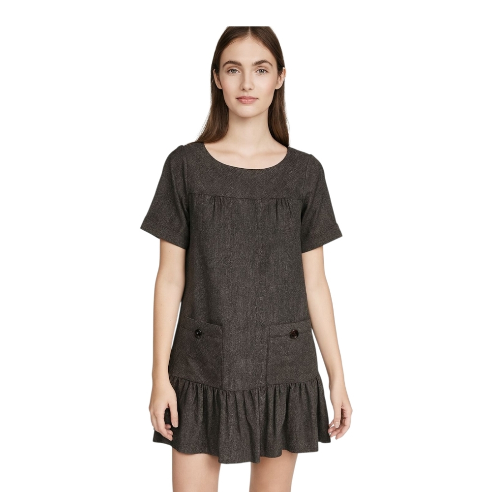 Trina Turk Wool Blend Ruffle Midi Shift Dress
